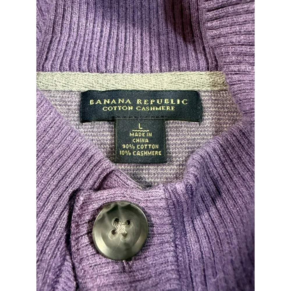 Banana Republic Sweater Mens L Orchid Purple Cotton Cashmere Mock‎ Neck Button